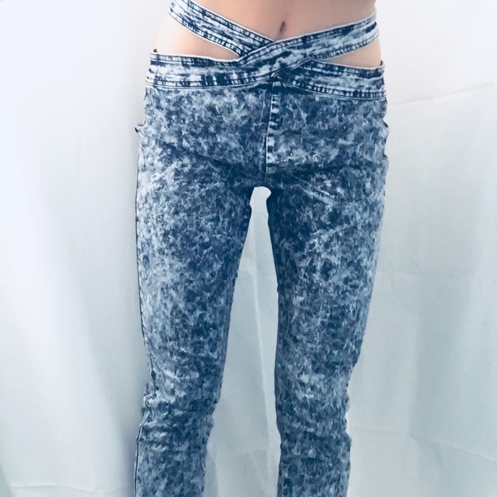 Acid wash blue jeans